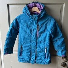 LANDS END Jacket Girls S 7-8 Teal Hooded Coat Grow-A-Longs