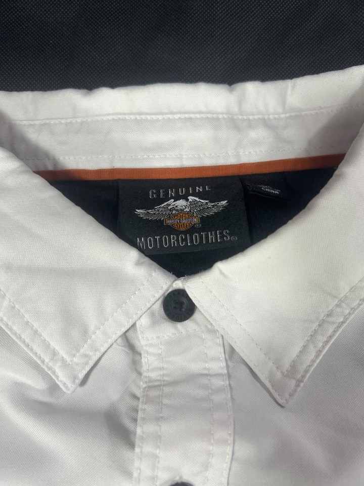 CAMICIA 3XL UOMO HARLEY DAVIDSON MOTORCLOTHES S/SLEEVED BIANCO POLIESTERE COTONE - Immagine 3 di 4