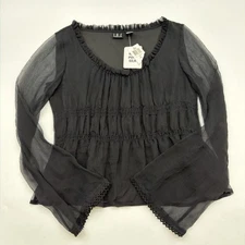 INC International Concepts Blouse Women 100% Pure Silk Size 10 Black NWT .#38316