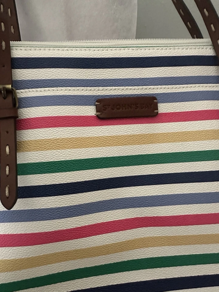Bolso/bolso de mano Westport grande a rayas St. John's Bay excelente estado Foto 4 de 4