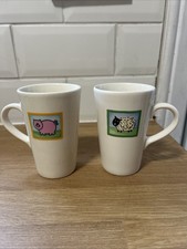 Set of 2 Mugs Pig Sheep In Frame Vintage Cute Gift Idea Farm Animals Collectable