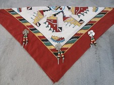 Vintage Southwestern Aztec Bandana Scarf Mens Red Thunderbird Beaded Concho USA