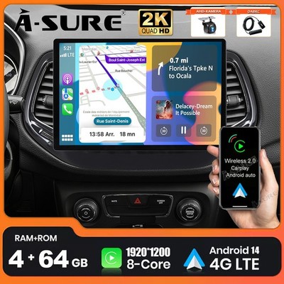 13.1'' 4G+64G Android 14 Autoradio Für Jeep Compass 2017-2020 GPS FM CarPlay DAB+