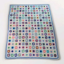Vtg Handmade Granny Square Afghan Crochet Lap Throw Blanket Quilt Pastel 58 x45"