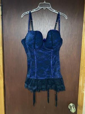 Baci Blue & Black Lace Corset Bustier 3X/4X Underwired Lingerie
