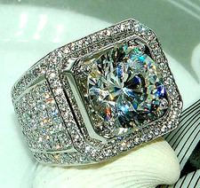 Men's Wedding Band 3.00 Ct Round Cut Moissanite Ring 14k White Gold Plated