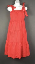 Free Assembly Dress Womens Large Red Tiered Maxi Sundress Tie Strap Cotton