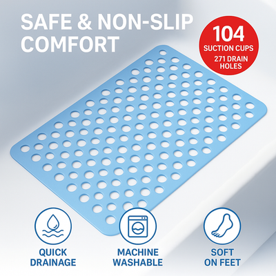 #ad Non Slip Bathtub Mat 28x15 Inch Shower Mat with Drain Holes amp; Suction Cups Blue $12.52