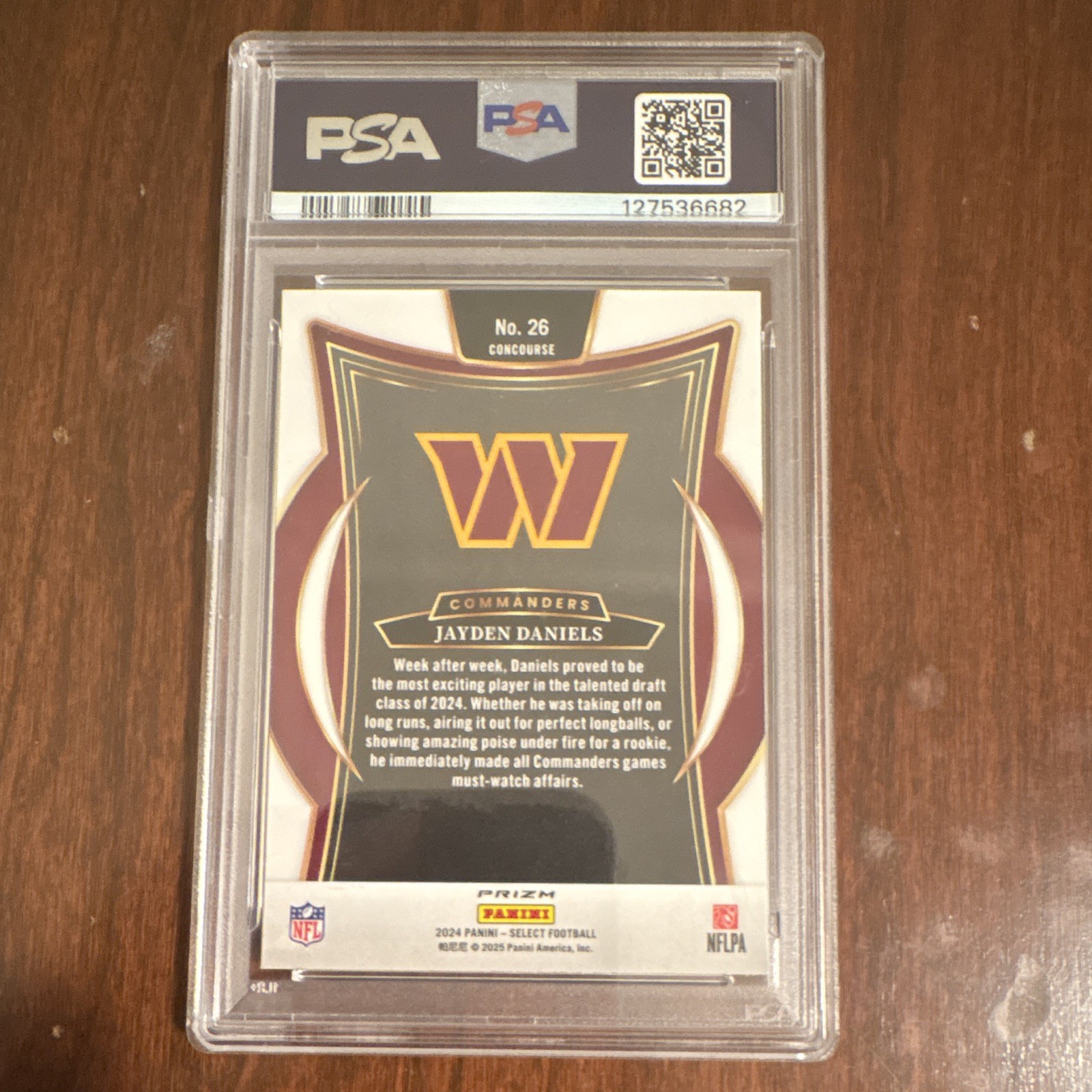 Panini 2024 Select Concourse Jayden Daniels RC #26 Black & Red Shock Prizm PSA 8 view 2