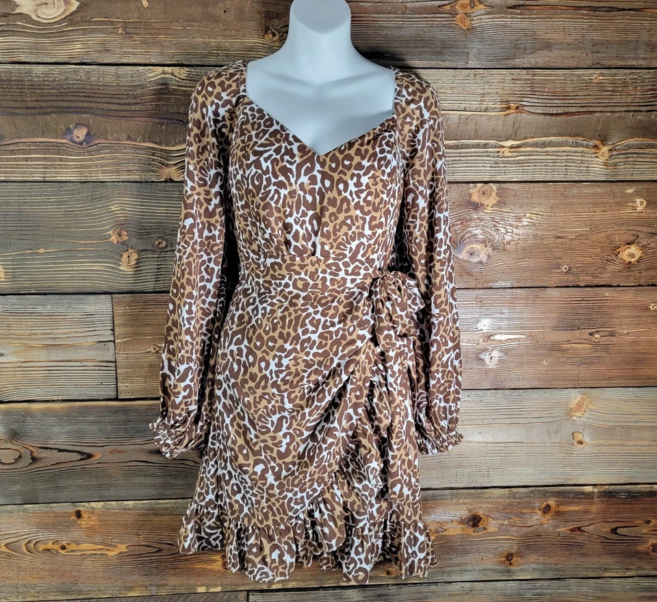 Lilly Pulitzer Lila Long Sleeve Faux Wrap Dress Chocolate Leopard Size 8 NWT - Image 3 of 4