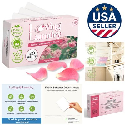 Biodegradable Velvet Roses Dryer Sheets - 40 Sheets, Hypoallergenic & Safe