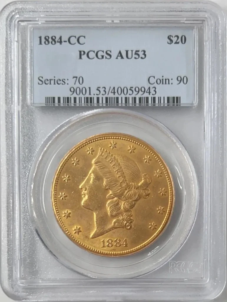 1884-CC $20 Gold Liberty PCGS AU53 Gold Double Eagle Old Series Holder 40059943