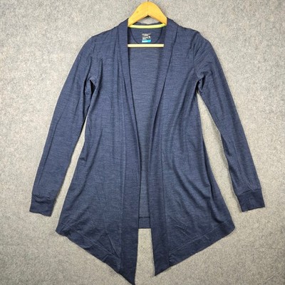 Icebreaker Cardigan Womens S Blue Merino Wool Cool-Lite Open Front Wrap Sweater