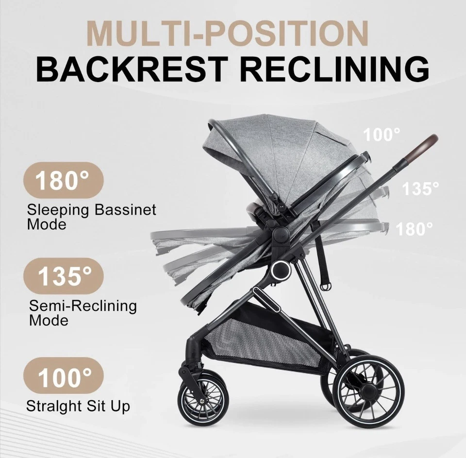 2-in-1 Baby Stroller with Bassinet Mode - Folding Infant Newborn Toddler Pram - Image 3 of 4