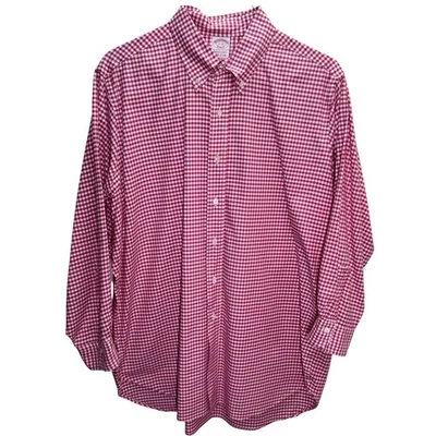 Vintage Brooks Brothers Mens Makers Shirt Size 17 33 Pink White Gingham OCBD USA - Image 1 of 4