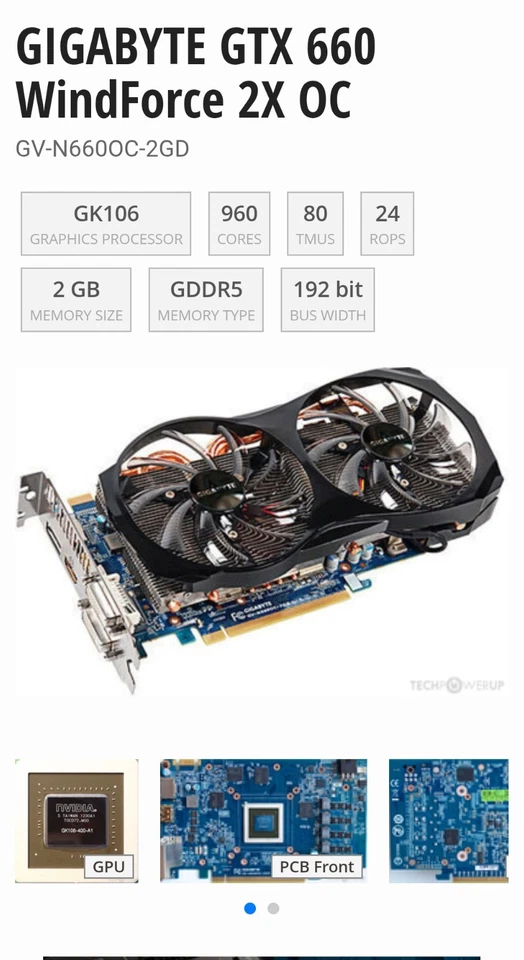 SCHEDA GRAFICA/SCHEDA VIDEO GIGABYTE NVIDIA GTX 660 WINDFORCE, 2 GB DDR5 192 BIT - Imagen 2 de 4