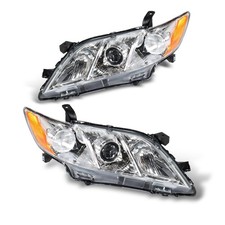 Pair Headlights Assembly for 2007-2009 Toyota Camry Chrome Housing Clear Lens