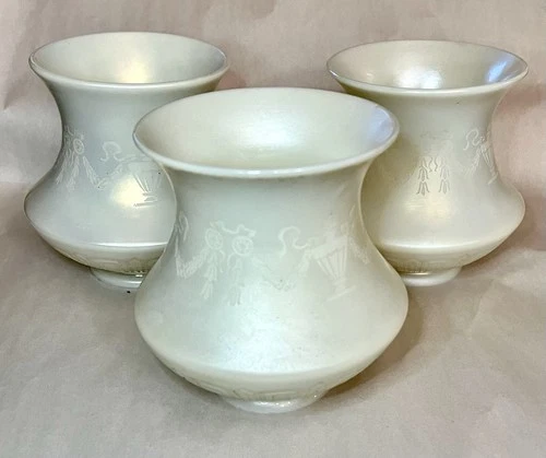 Set 3 Vintage STEUBEN Lamp SHADES Sculptured CALCITE Art Deco Milk Glass Light