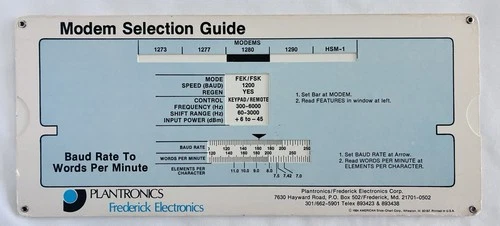 Plantronics Frederick Electronics Vintage Modem Selection & Telegraph Guide Card