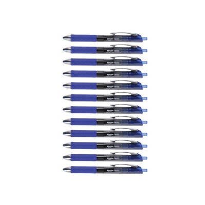 Amazon Basics, Gel Pens, Fine 0.7mm, Blue Ink, Retractable, Smooth Writing, 12-P