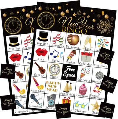 New Year Games 2026 NYE Bingo for Kids Families with 24 Players Cards Happy New