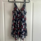 Navy and Red Geometric Patterened Handkerchief Hemmed Swim Suit Size 10 NWT