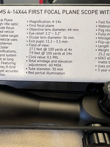 Primary Arms 4-14x44 First Focal Plane Scope With R-Grid 2B Reticle - Picture 13 of 22