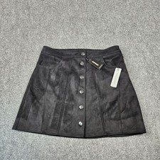 Express Black Faux Suede Button Front Mini Skirt Size 6 NWT A-Line 08218418