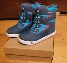Merrell Kid s Snow Winter Boots Bank 3.0 Waterproof Grey/Aqua Sz 4M Youth