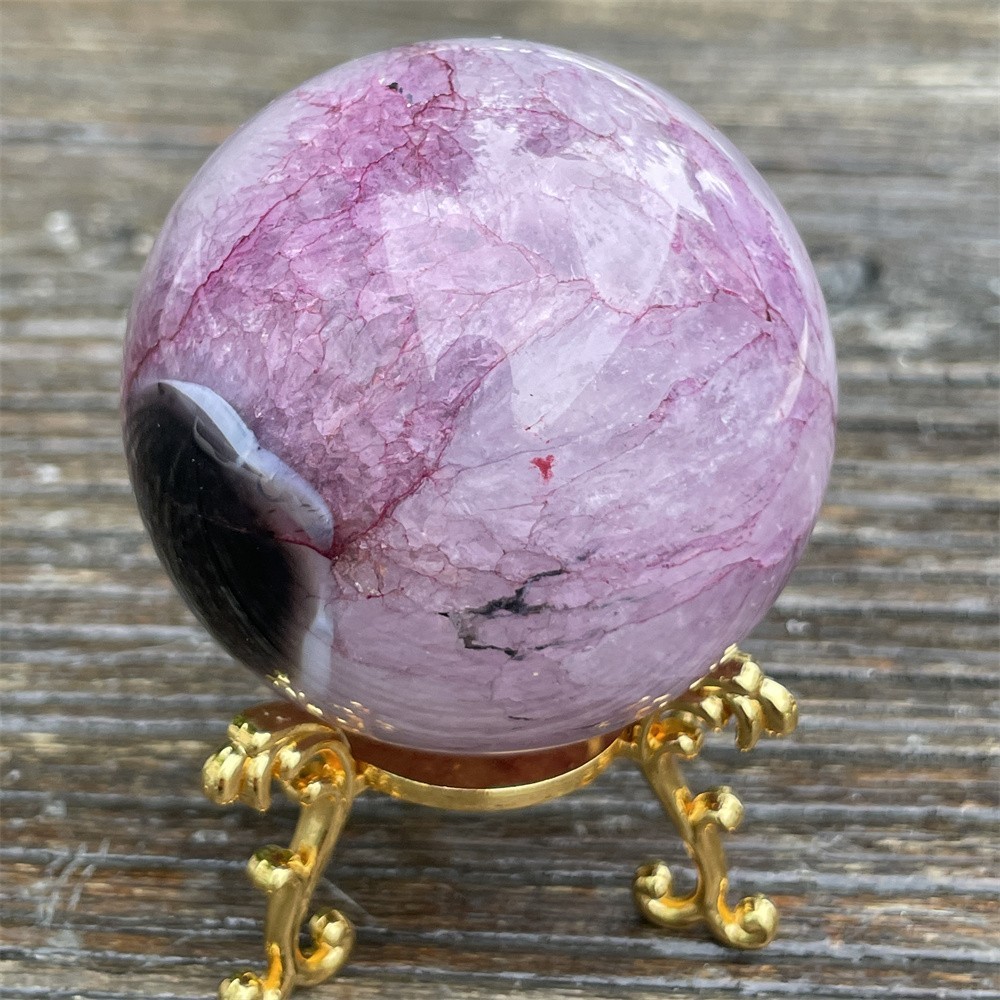 0.6LB 2.3" Black Sardponyx Amethyst Sphere Ball Crystal Quartz Heal Energy Reiki