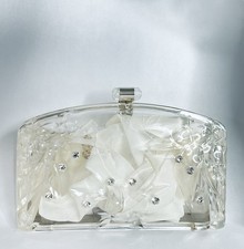 1950s Clear Lucite w/Clear Rhinestones Clutch, Vintage 50s Purse, Rockabilly Mod