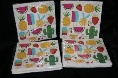 (4) 16 ct  Tropical Fiesta , Cactus, Pineapple, Lemon, Watermelon  Napkins