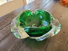 Vintage Murano Style Green Thick Glass Bubble Mid Century Modern MCM Ashtray