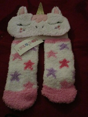 2 Piece Girls Limited Too Unicorn Sleep Mask and Girls Socks Size 4-6 