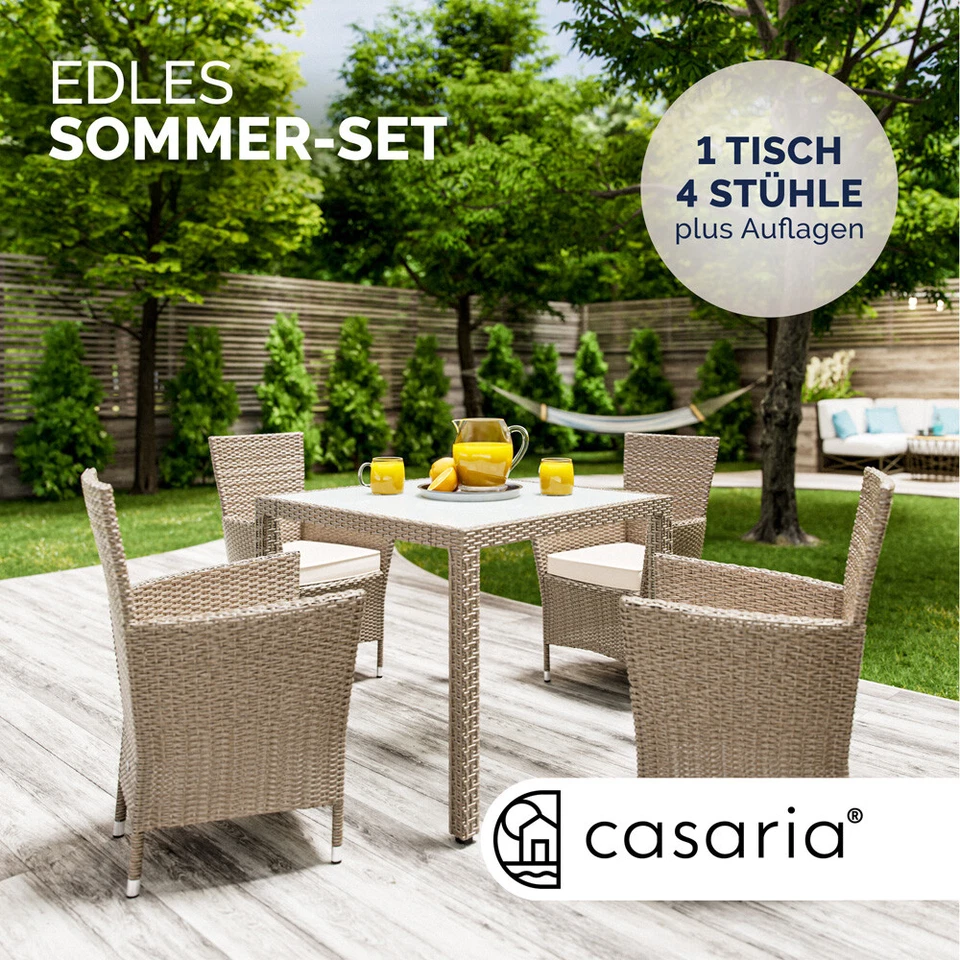 CASARIA® Gartenmöbel Set Essgruppe Sitzgruppe Polyrattan Glas Balkon Terrasse - Bild 2 von 4