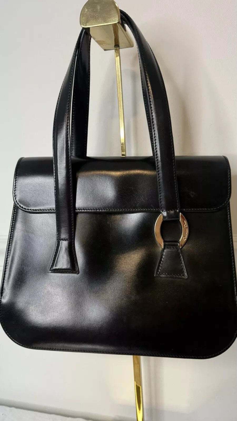 Sac à bandoulière Dior vintage en cuir noir authentifié
