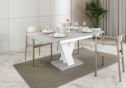 Extendable Table 120-160x80cm Kitchen White Stone Effect TOP SELLER - Picture 9 of 9