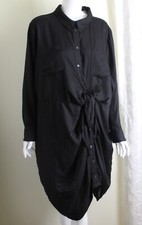 NWT Laurie Felt Sz 26W 3X Chic Black Artsy Ruched Tie Front Tencel Shirt Dress