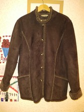 Llbean Coat Womens Size Large Faux Suede Shearling Sherpa Lined Brown Jacket