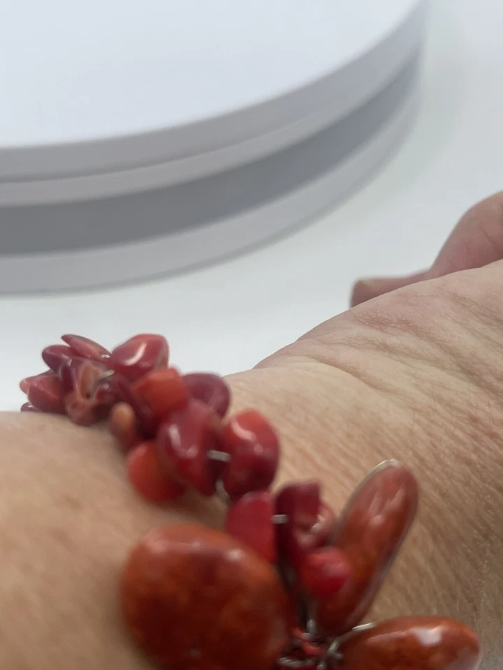Red Coral Elegance Handcrafted Adjustable Cuff Red Coral Beach Boho - Image 4 of 4