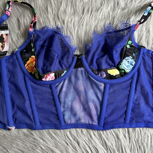 Sofia By Sofia Vergara Lace & Satin Bustier Womens Size 36B Blue Floral Corset - Picture 7 of 8