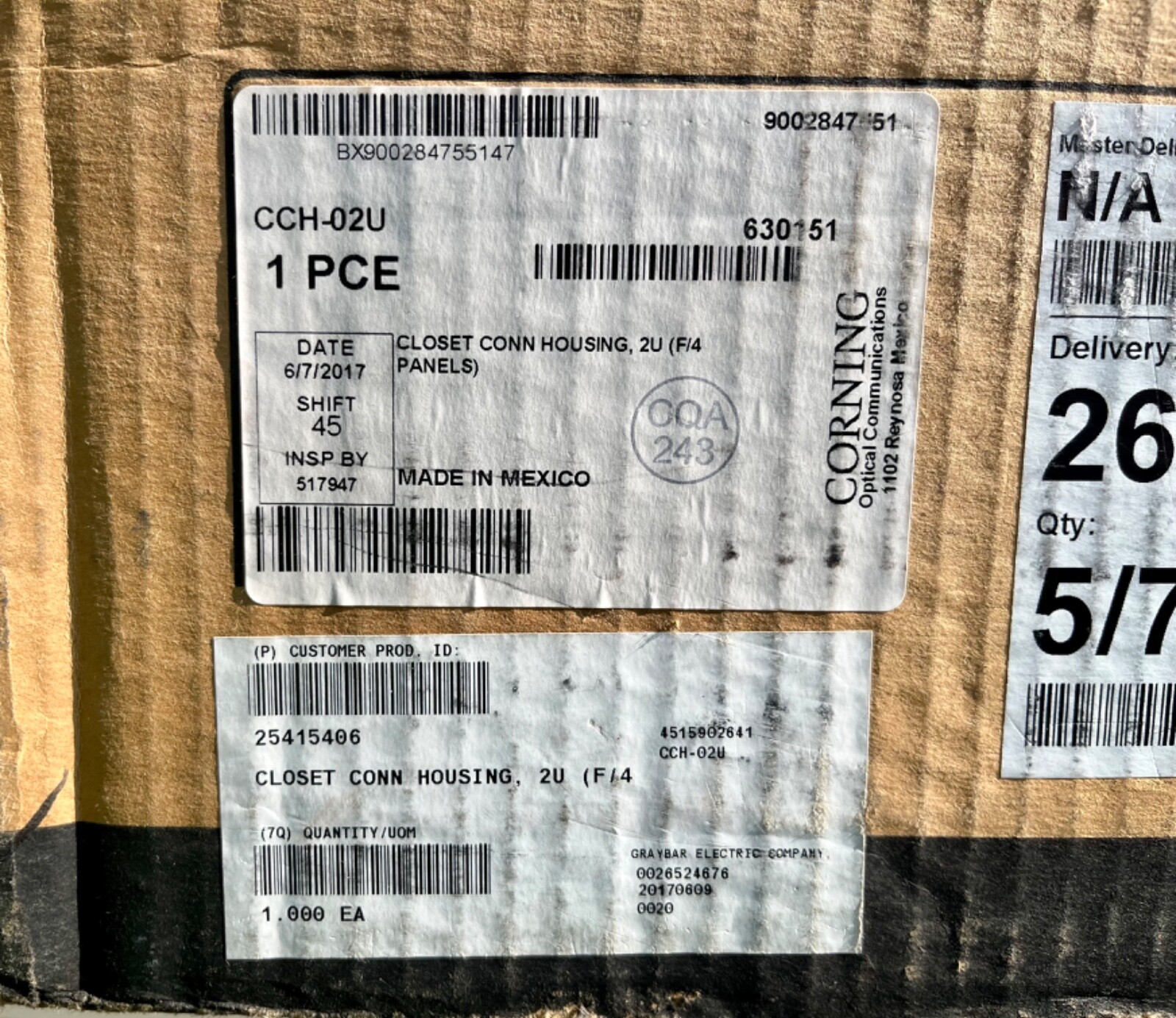 Corning CCH02U 2 Rack Unit Closet Connector Housing 630151 New in