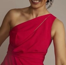 DB Studio A Symmetrical One Shoulder Mini Dress Size 2, Watermelon Pink Red NEW
