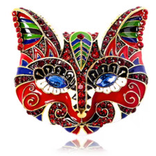 Mardi Gras Rhinestone Cat Face Mask Brooch Enamel Pin Women Gifts Party Jewelry
