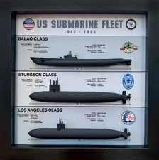 US Submarine Fleet Shadow Box Display, Balao, Sturgeon, Los Angeles, Large