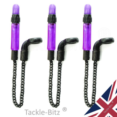3 lila Karpfen Angeltackle Spulen Bissanzeigen Set kurze Kette 15 cm TJRSP