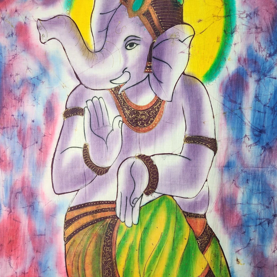 Lord Ganesh Colgante de Pared 30"x40" Algodón Tapiz Dios Hindú con Ratón Cadera India Foto 2 de 4