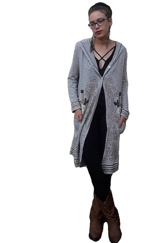 Meena Mahal India Alia Hand Embroidered Long Hooded Duster Coat Cardigan $230 - Picture 5 of 41