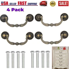 4PCS 3" Vintage Drop Bail Dresser Drawer Pull Antique Bronze Cabinet Handle Knob