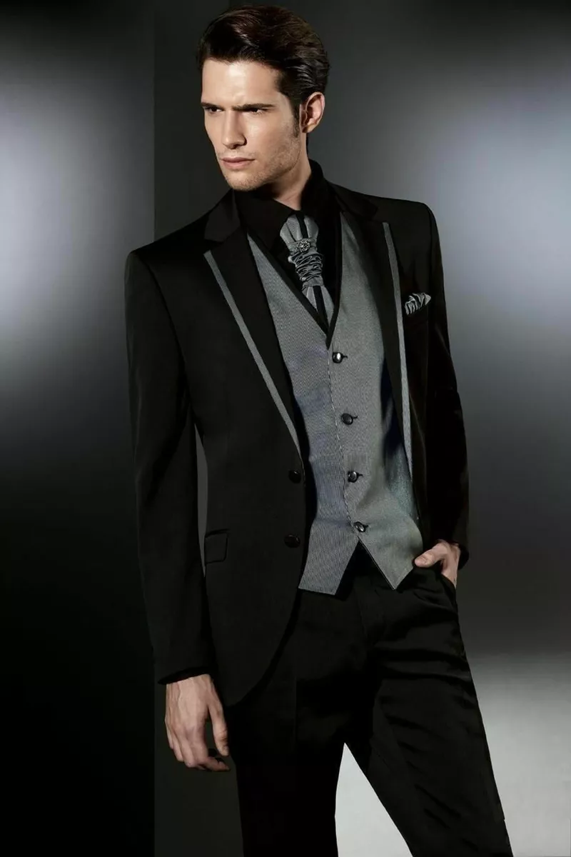 Men Black Suits Designer Grooms Elegant Wedding Dinner Party Suit  (Coat+Pants)